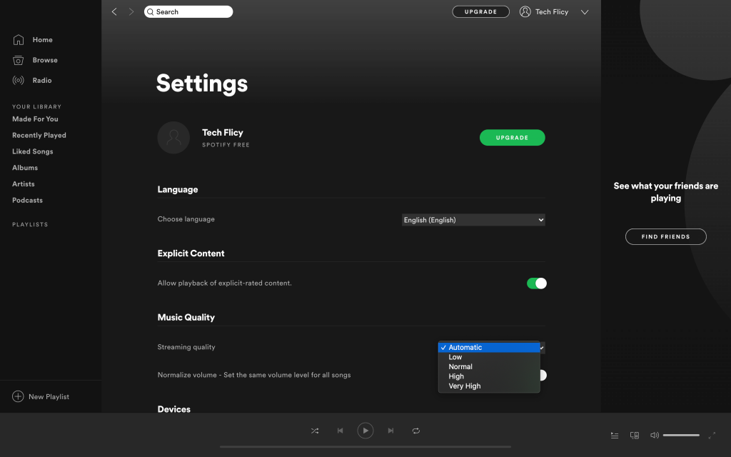 change audio setting in Spotify