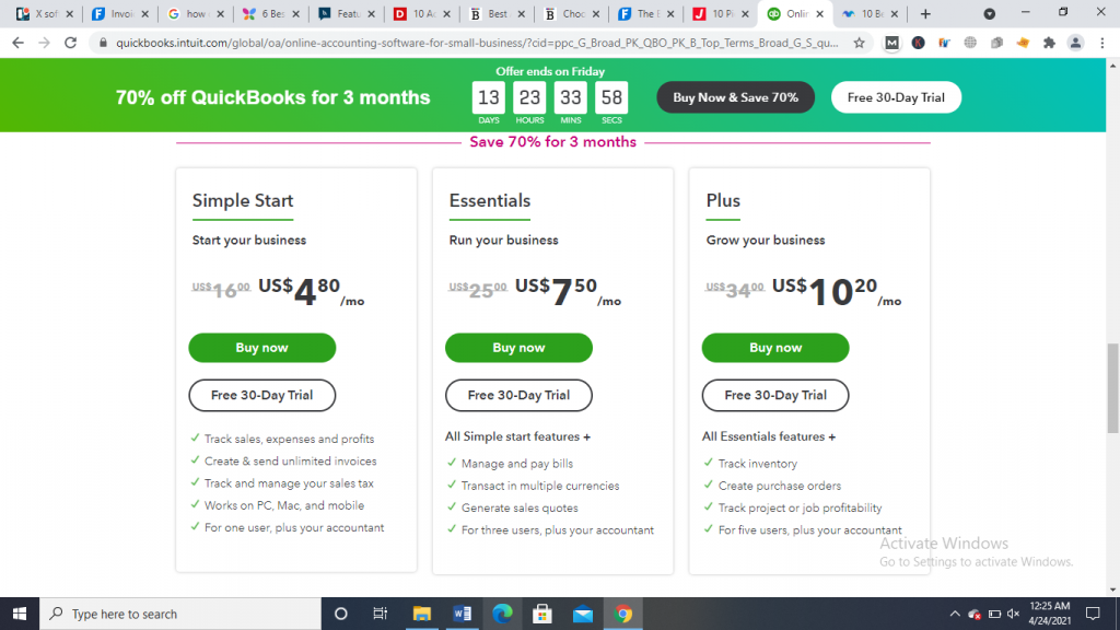 quickbooks pricing