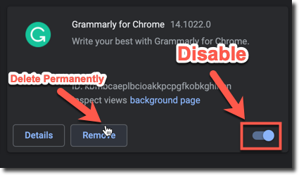 remove or disable chrome extension